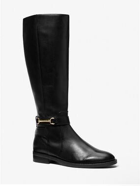 Michael Kors Black Tall Leather Riding Boots with Gold Bit with the original box